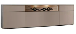 TV Board 180x55cm 'Locarno II' Nussbaum massiv & MDF creme inkl.Beleuchtung