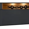 TV Board 180x55cm 'Locarno' Wildeiche massiv & MDF anthrazit inkl.Beleuchtung