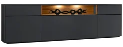 TV Board 180x55cm 'Locarno' Wildeiche massiv & MDF anthrazit inkl.Beleuchtung