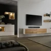 TV Board 180x55cm 'Locarno' Wildeiche massiv & MDF creme inkl.Beleuchtung