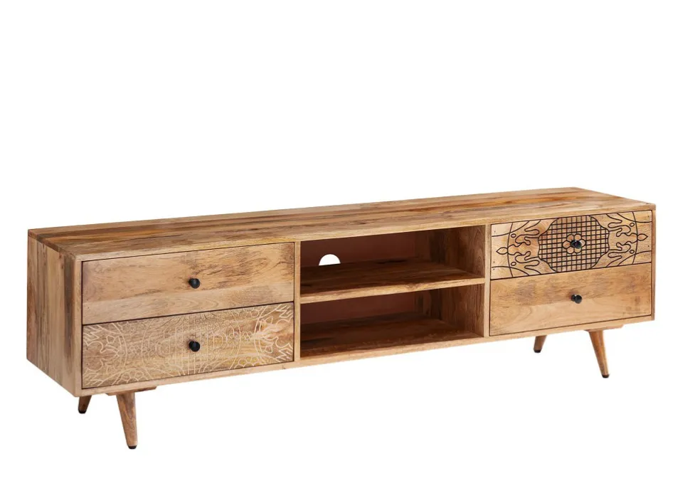 TV Board 180x50cm 'Lyn' Mangoholz mit schwarzen Ornamenten