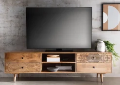 TV Board 180x50cm 'Lyn' Mangoholz mit schwarzen Ornamenten