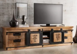 TV Board 180x50cm 'Mark' Mangoholz & Eisen schwarz