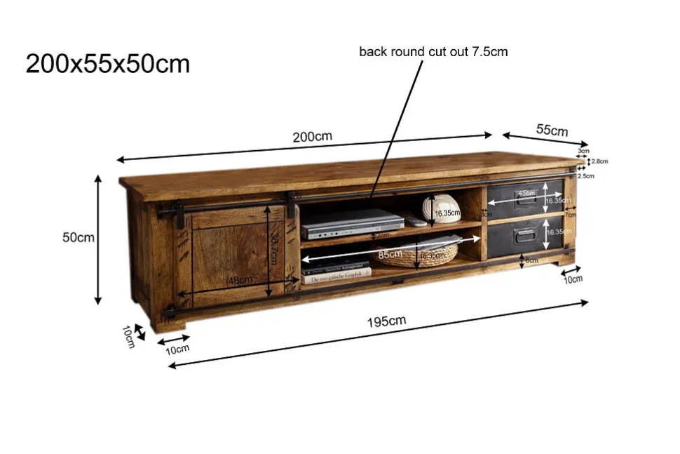 TV Board 200x50cm 'Railroad' Mango & Eisen