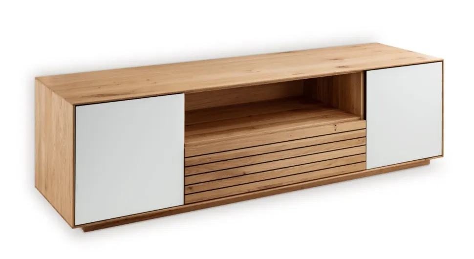 TV Board 158x44cm "Trentino" Wildeiche & Glas weiß
