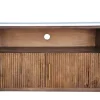 TV Board 220x55cm "Valencia"' Mango braun lackiert & Marmor weiss 2 große 2 kleine Türen