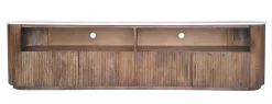 TV Board 220x55cm "Valencia"' Mango braun lackiert & Marmor weiss 4 kleine Türen