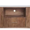 TV Board 200x55cm "Valencia"' Mango braun lackiert & Marmor weiss 2 Türen