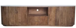 TV Board 200x55cm "Valencia"' Mango braun lackiert & Marmor weiss 2 Türen