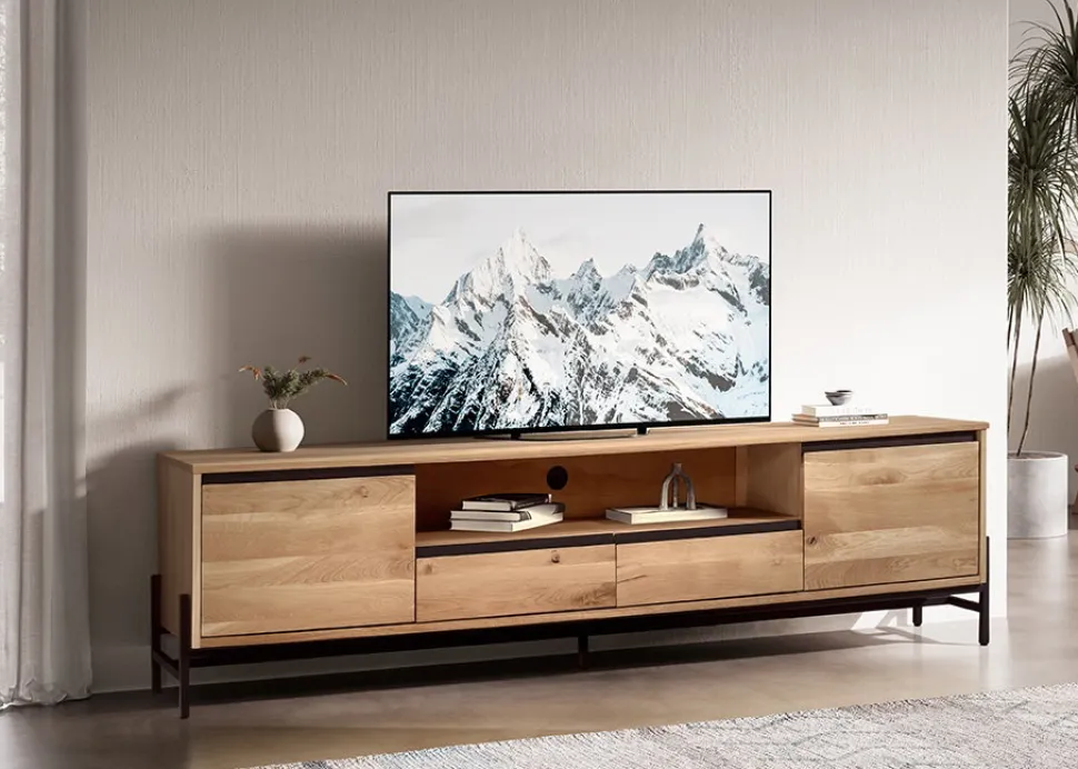 TV Board 204x51cm 'Veneza' Wildeiche & Metall schwarz