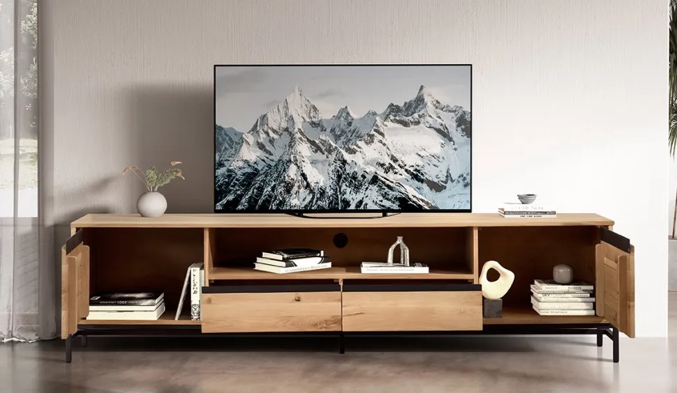 TV Board 204x51cm 'Veneza' Wildeiche & Metall schwarz