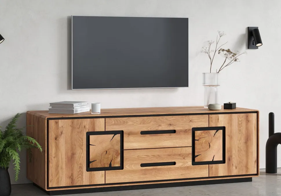 TV Board 165x54cm "Zarah" Wildeiche geölt mit 2 SK