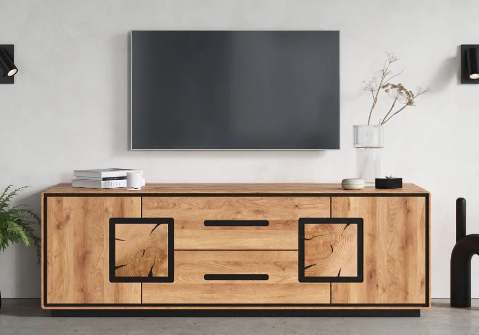 TV Board 165x54cm "Zarah" Wildeiche geölt mit 2 SK
