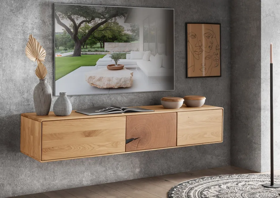 TV Board zum hängen 170cm "Belfast" Wildeiche massiv