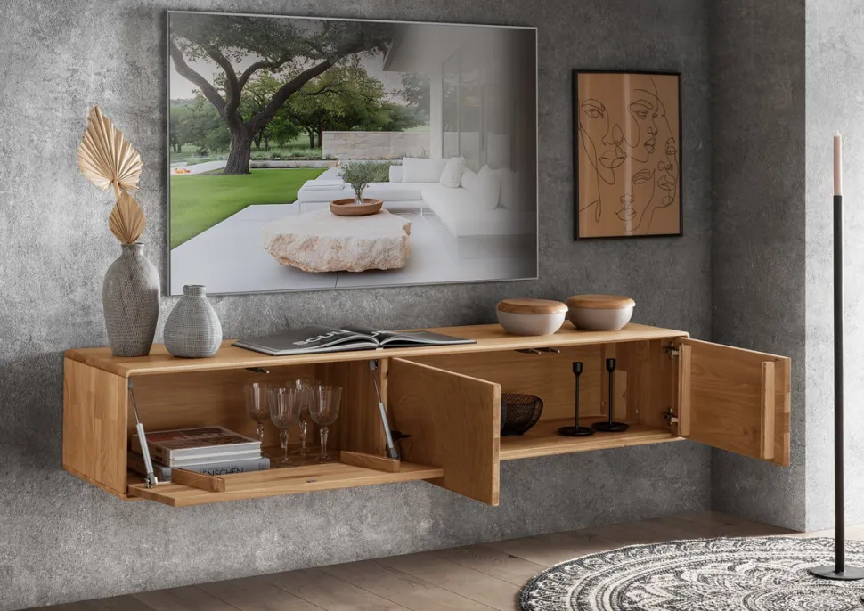 TV Board zum hängen 170cm "Belfast" Wildeiche massiv