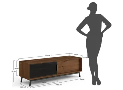 TV Element 200x50cm 'Dubai' Wildeiche Tabacco 2 Türen 1x Holz / 1x Glas