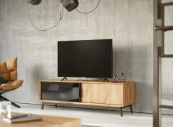 TV Element 200x50cm 'Jannik' Wildeiche massiv 2 Türen 1x Holz / 1x Glas