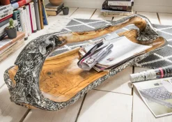 Unikat-Schale mit Griff 90cm "Kim" Teak lackiert Black washed