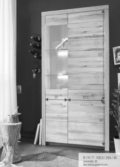 Vitrine Glas rechts 102x204cm "Dover" Wildeiche geölt WZ-0169