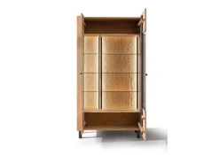 Vitrine II 106cm Wildeiche 'Amalfi' verschiedene Ausführungen inkl.Beleuchtung Holzfüße rund schwarz
