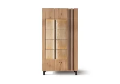Vitrine II 106cm Wildeiche 'Amalfi' verschiedene Ausführungen inkl.Beleuchtung Holzfüße rund schwarz