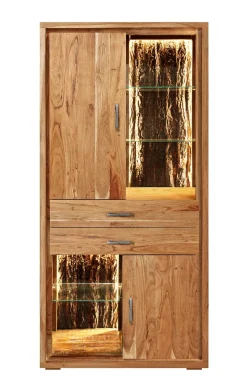 Vitrine inkl.Beleuchtung 88x180cm 'Sadar' Akazie massiv