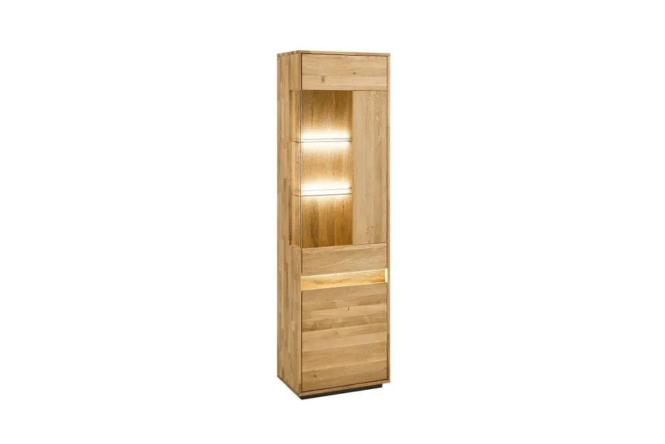 Vitrine inkl.Beleuchtung 60x205cm "Ohio" Wildeiche massiv