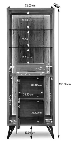 Vitrine inkl.Beleuchtung 72x195cm 'Hunter' Akazie massiv