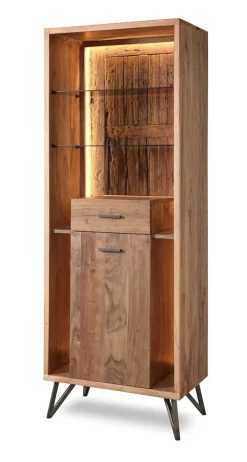 Vitrine inkl.Beleuchtung 72x195cm 'Hunter' Akazie massiv