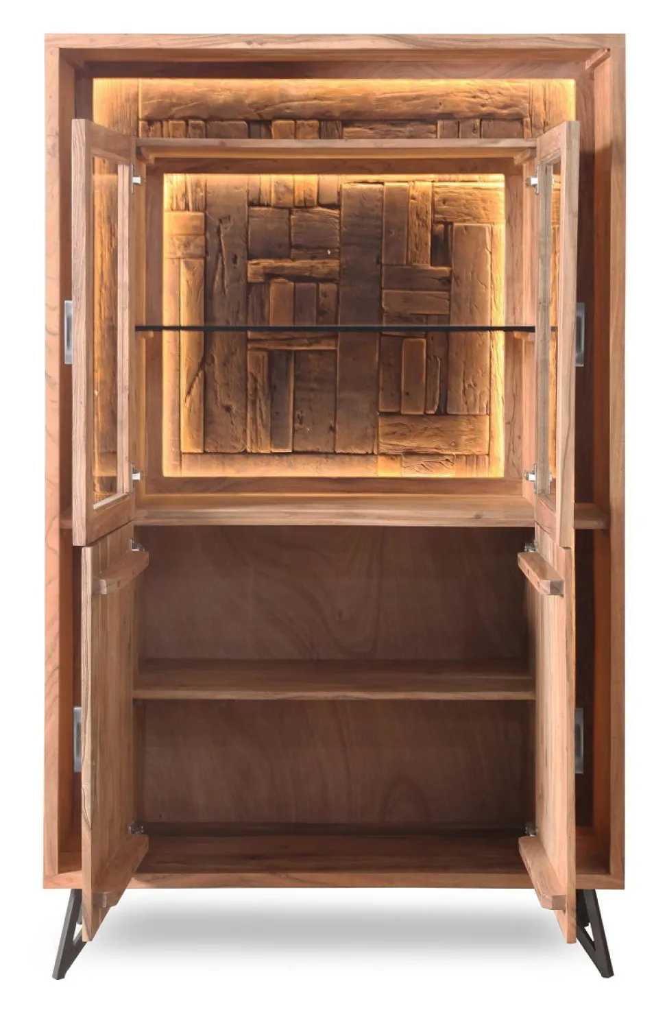 Vitrine inkl.Beleuchtung 115x195cm 'Hunter' Akazie massiv
