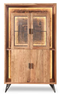 Vitrine inkl.Beleuchtung 115x195cm 'Hunter' Akazie massiv