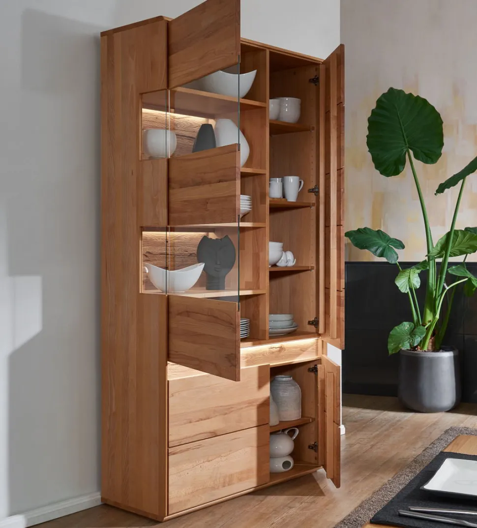 Vitrine links 103x207cm "Berlin" Kernbuche geölt