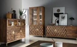 Vitrine 63x198cm 'Assuan' Mango & Metall goldfarbig WZ-0462