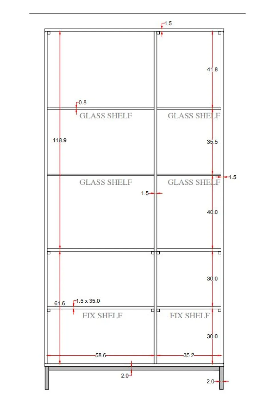 Vitrine 99x198cm "Assuan" Mango & Metall goldfarbig WZ-0462