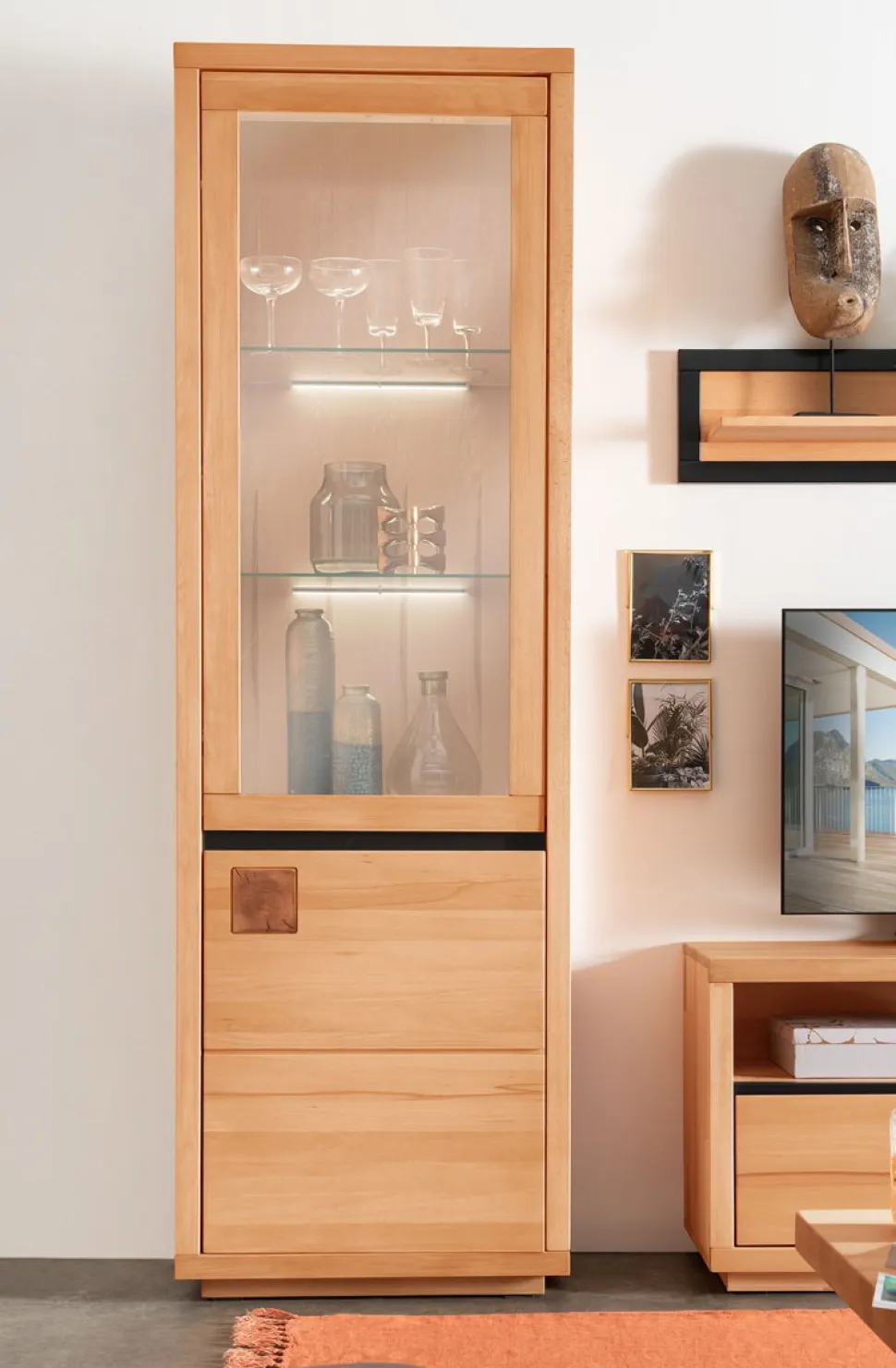 Vitrine 65x205cm "Bergamo" Kernbuche geölt WZ-0159