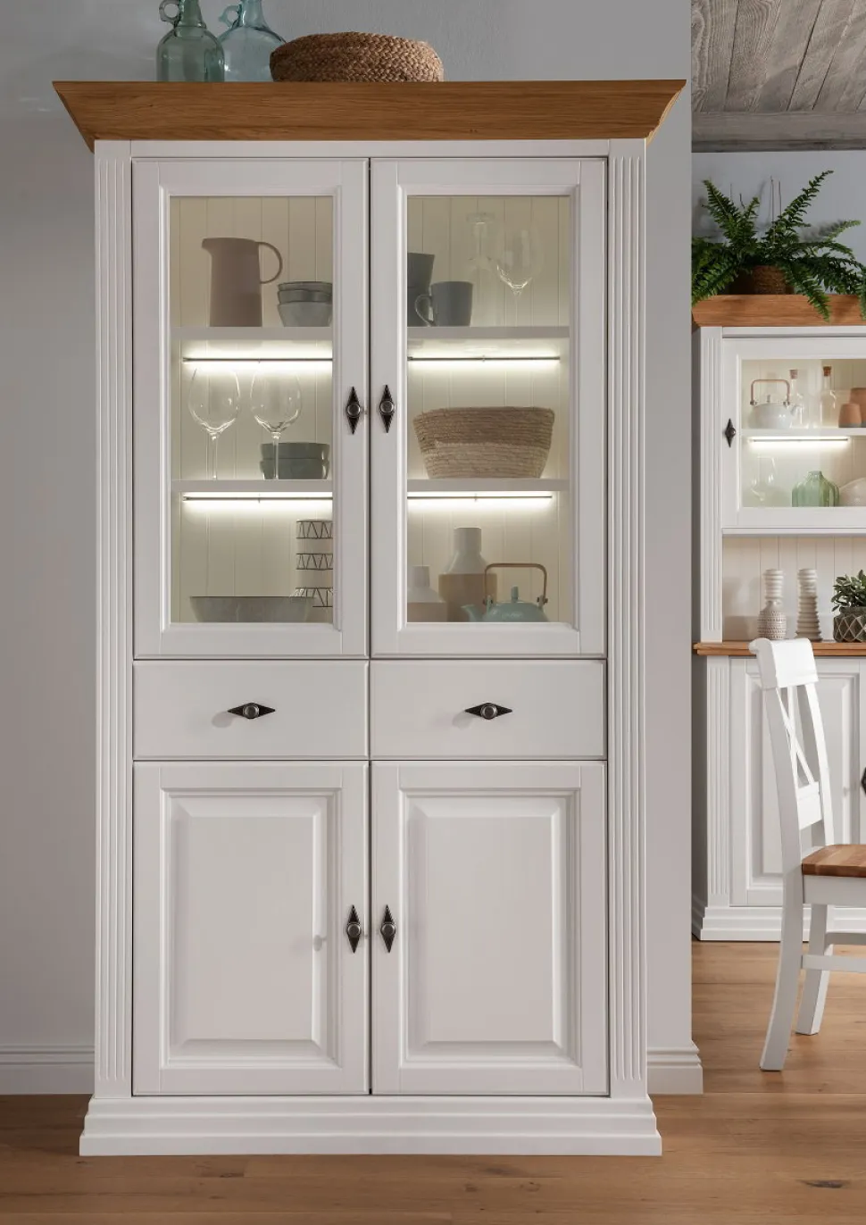 Vitrine 116x199cm "Jale" Kiefer & Eiche massiv WZ-0622