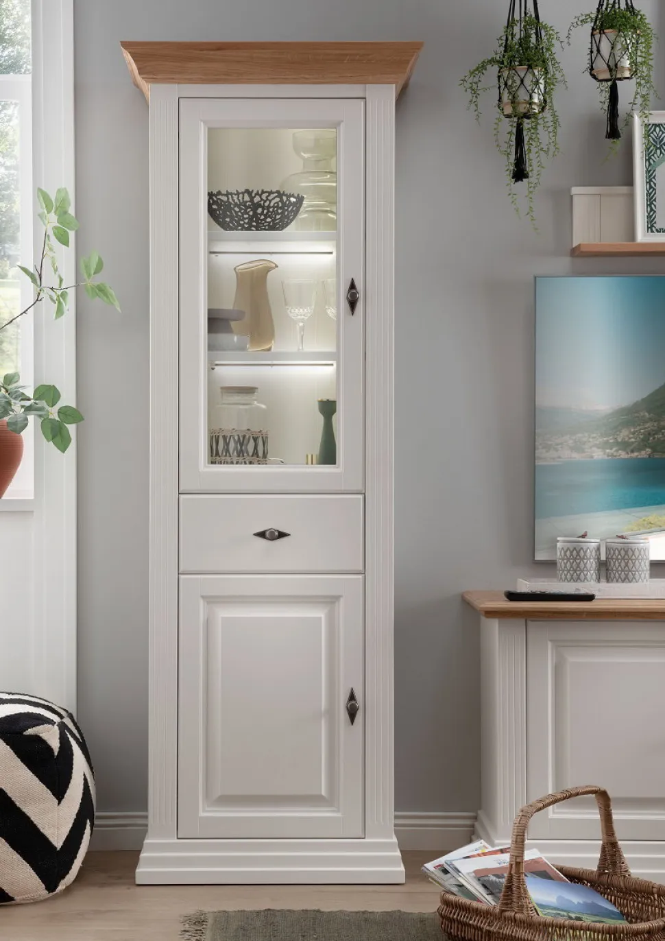Vitrine 72x199cm "Jale" Kiefer & Eiche massiv WZ-0622