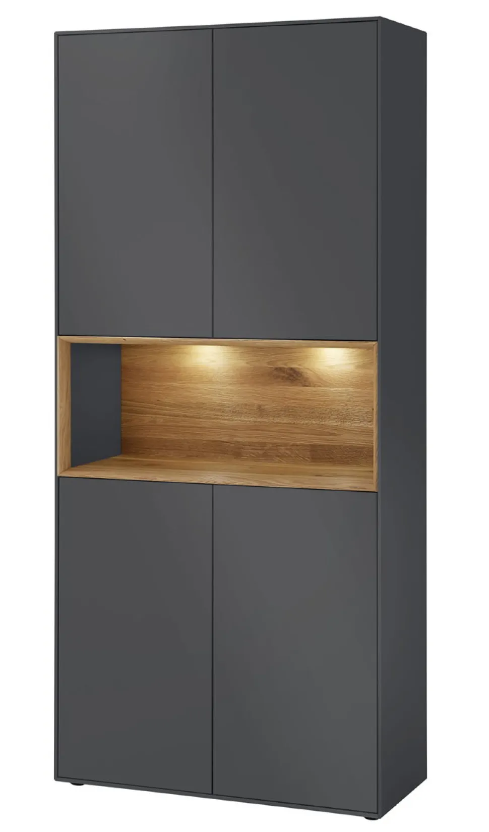 Vitrine 90x200cm 'Locarno' Wildeiche massiv & MDF anthrazit inkl.Beleuchtung