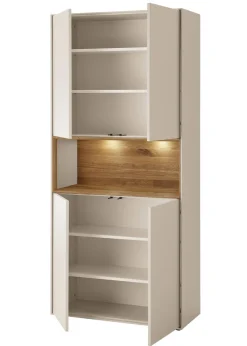 Vitrine 90x200cm 'Locarno' Wildeiche massiv & MDF creme inkl.Beleuchtung