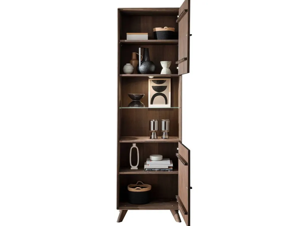 Vitrine 65x209cm "Lugano" Kernbuche massiv Tabak geölt