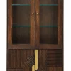 Vitrine 100x200cm 'Marvello' Mango mahagoni & Metall goldfarbig Glastür