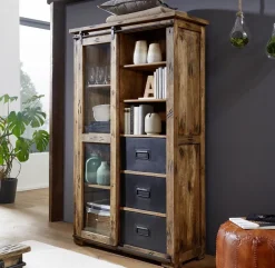 Vitrine 100x175cm 'Railroad' Mango Holz & Eisen