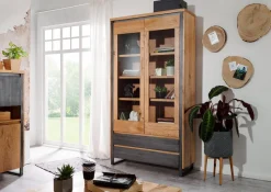 Vitrine 110x204cm 'Taipeh' Wildeiche & Metall gebürstet