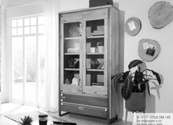 Vitrine 110x204cm 'Taipeh' Wildeiche & Metall gebürstet