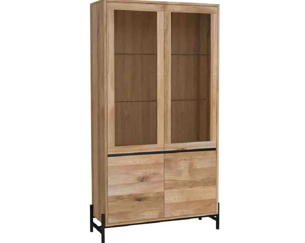 Vitrine 106x198cm 'Veneza' Wildeiche & Metall schwarz
