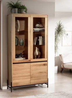 Vitrine 106x198cm 'Veneza' Wildeiche & Metall schwarz