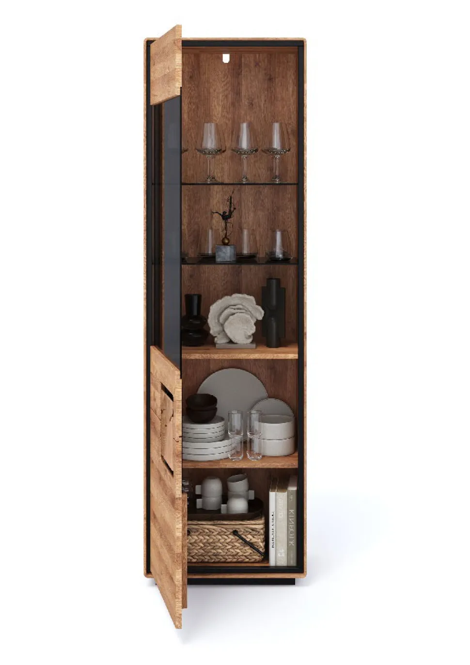 Vitrine 60x203cm "Zarah" Wildeiche geölt Linksanschlag