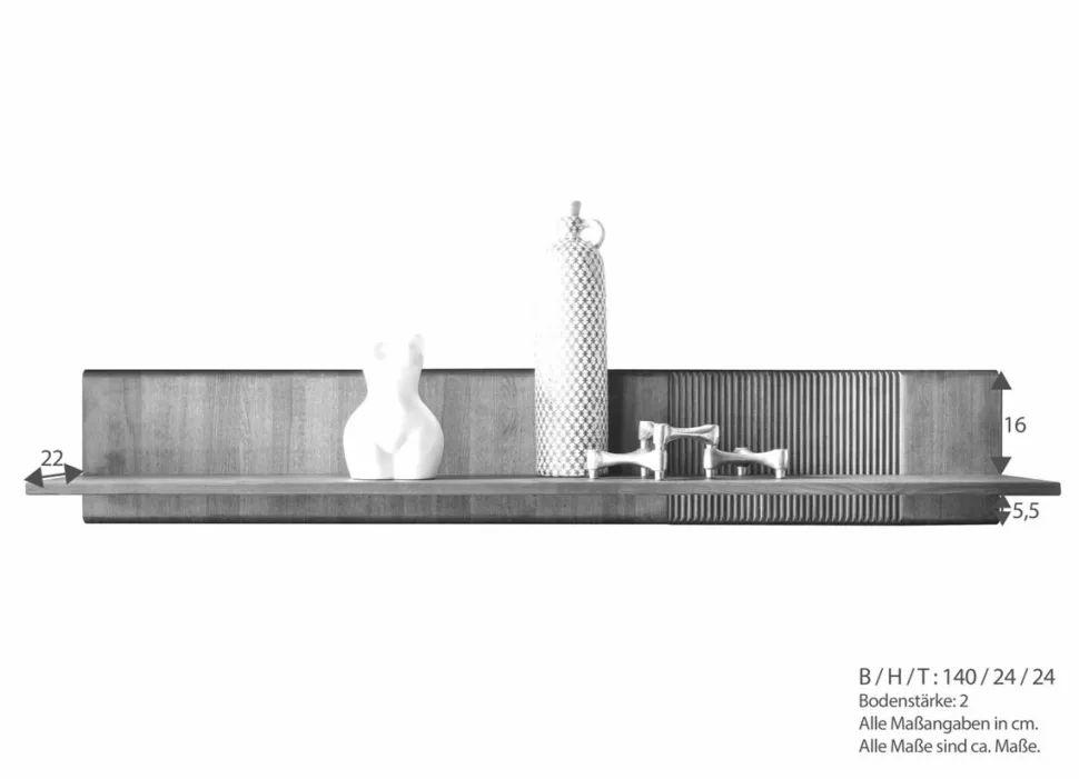 Wandboard 140cm "Lugano" Kernbuche massiv Tabak geölt