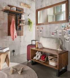 Wandgarderobe 90cm 'Metro' Altholz & Eisen