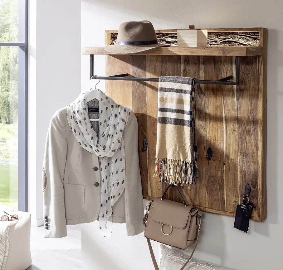 Wandgarderobe inkl.Beleuchtung 88x88cm 'Sadar' Akazie massiv